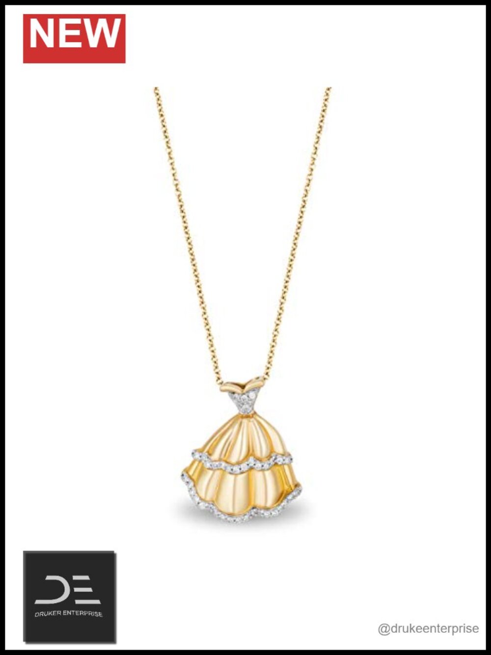 14K Yellow Gold over Sterling Silver Belle Gown Pendant Necklace with Diamonds